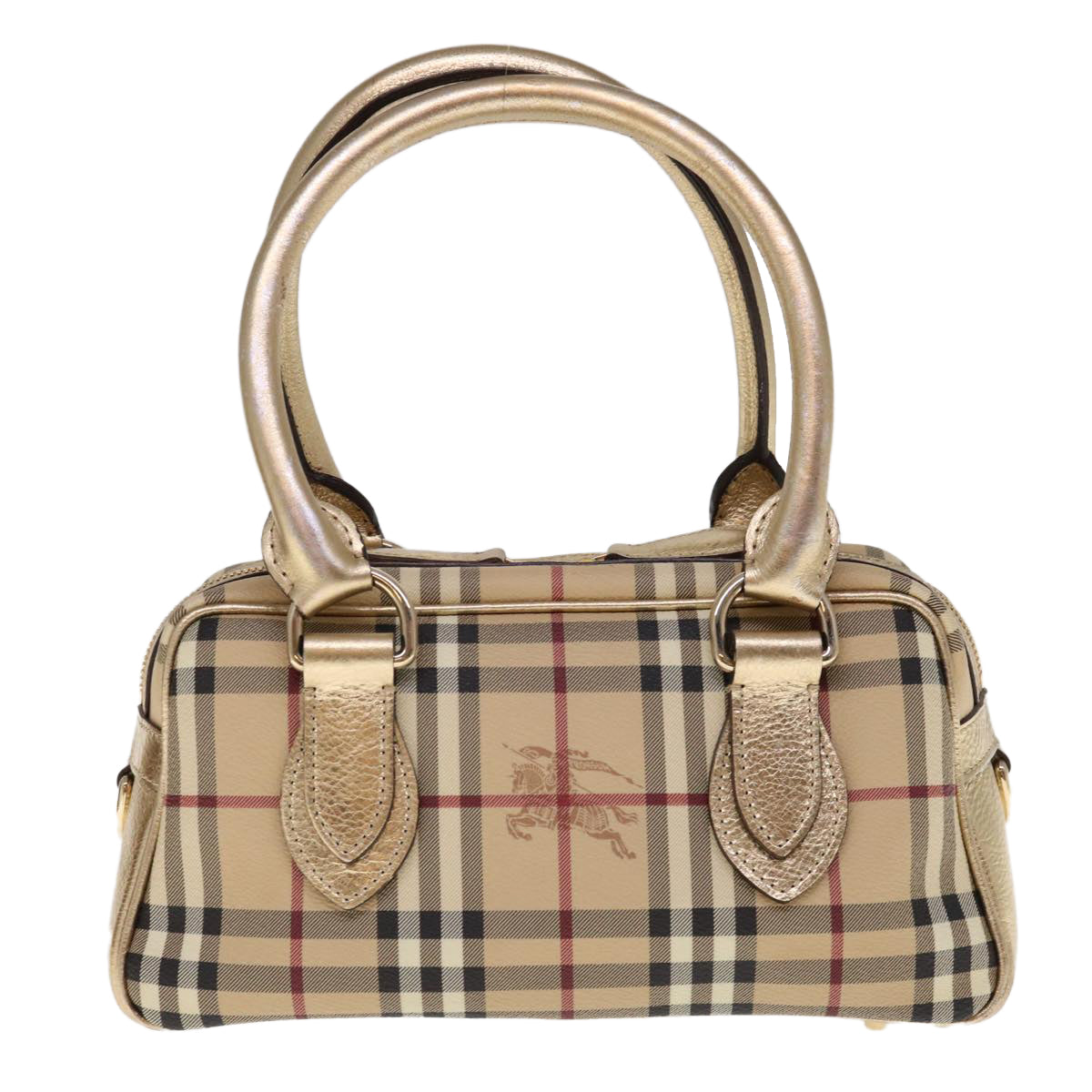 BURBERRY Nova Check Hand Bag PVC Leather Beige Auth 64593