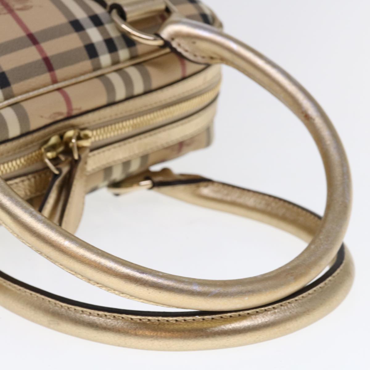 BURBERRY Nova Check Hand Bag PVC Leather Beige Auth 64593