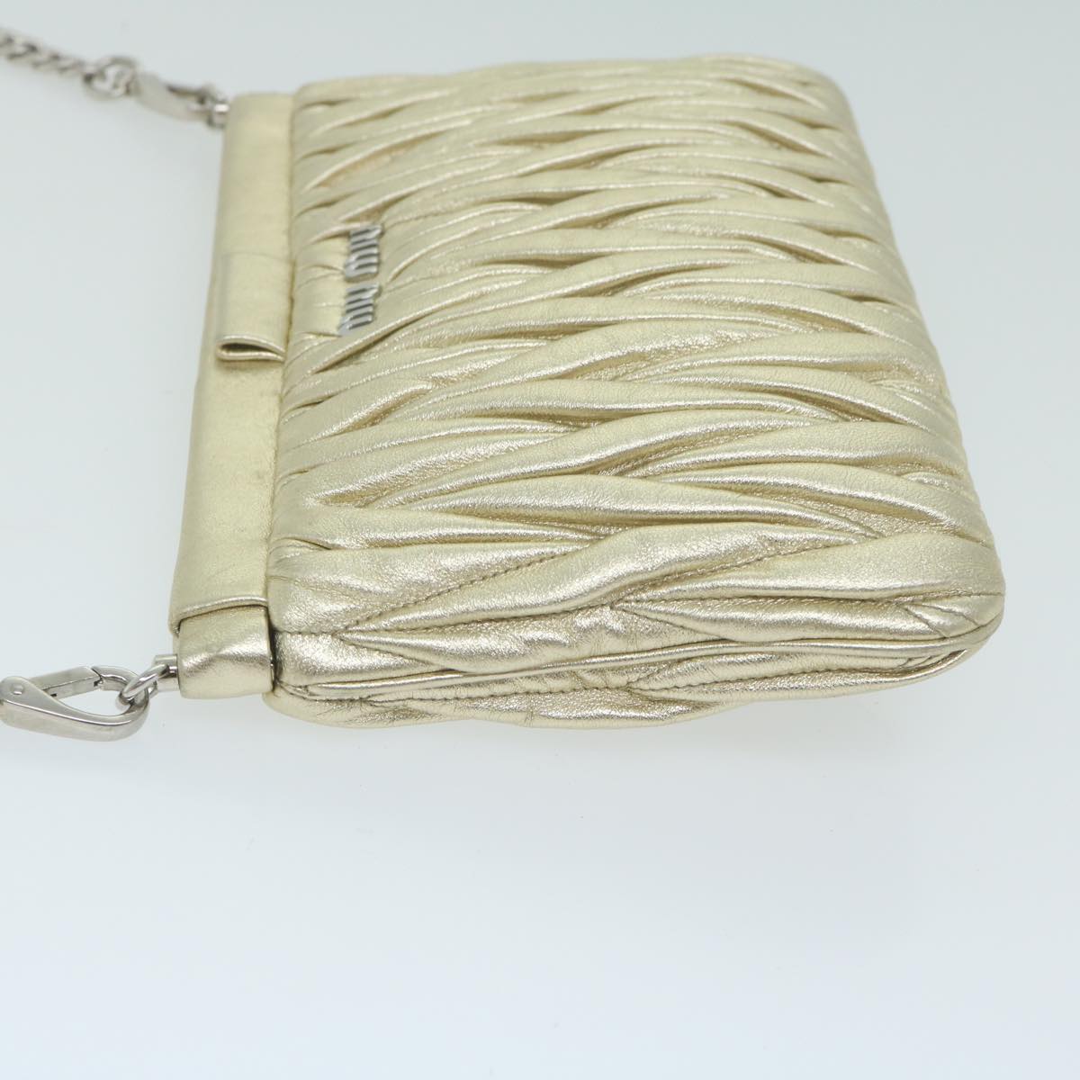 Miu Miu Chain Shoulder Bag Leather Gold Auth 64708