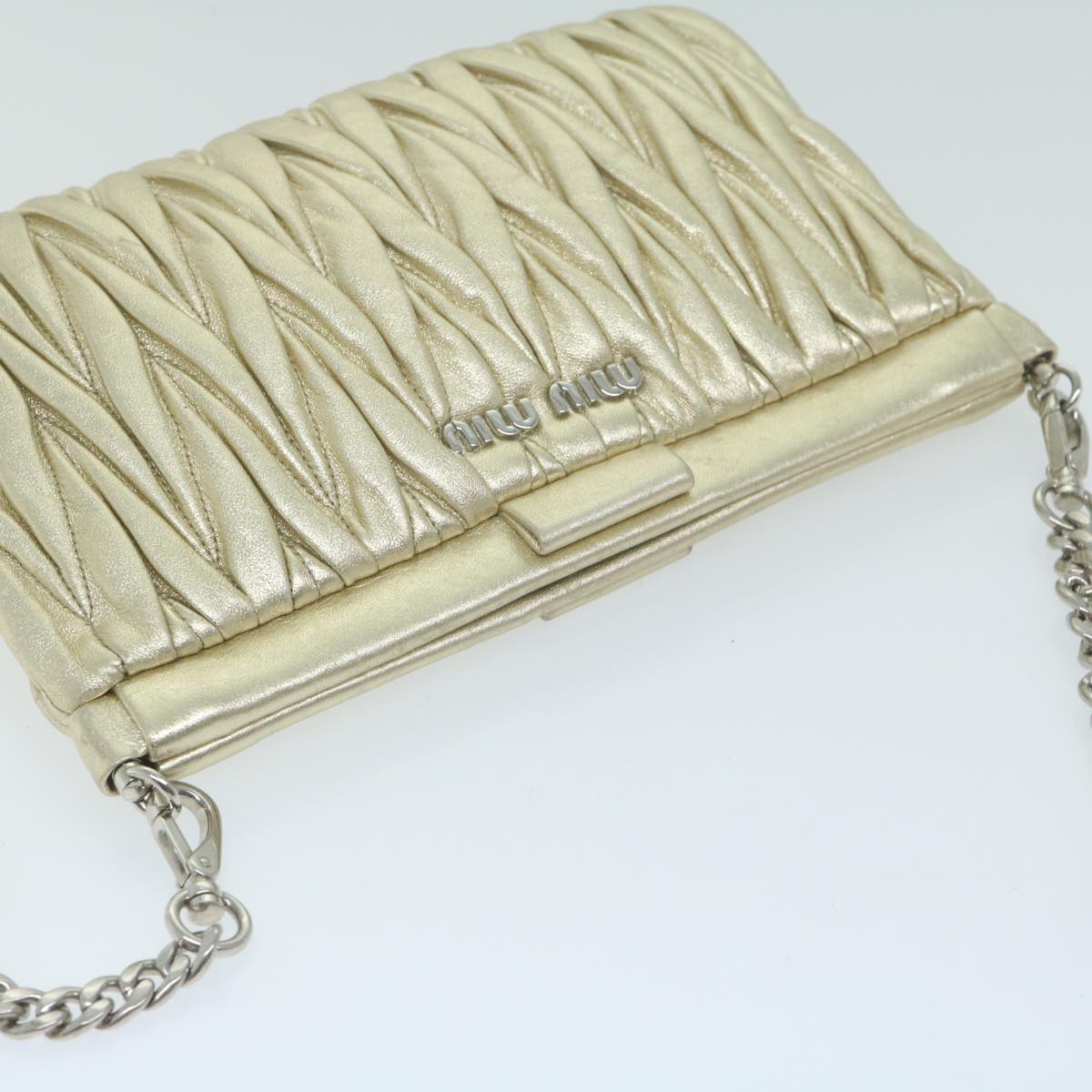 Miu Miu Chain Shoulder Bag Leather Gold Auth 64708