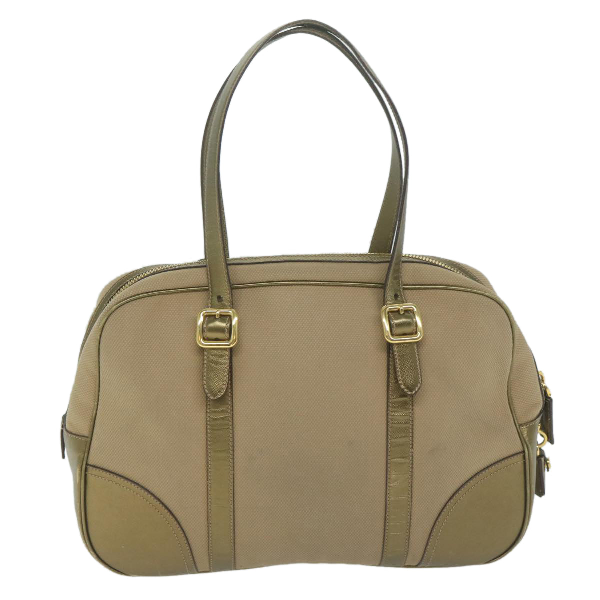 PRADA Hand Bag Canvas Beige Gold Auth 64749