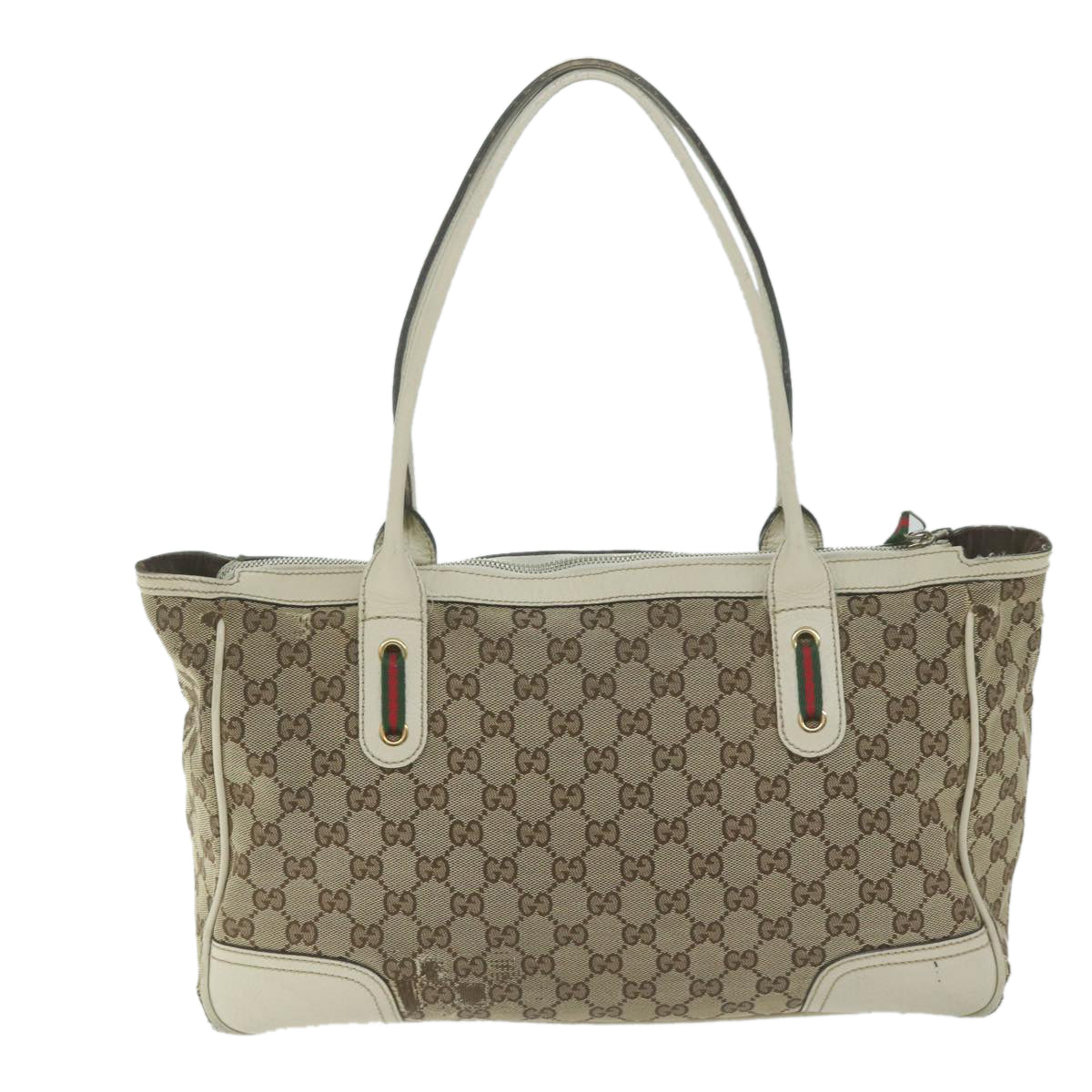 GUCCI GG Canvas Web Sherry Line Tote Bag Beige Red Green 177052 Auth 64768