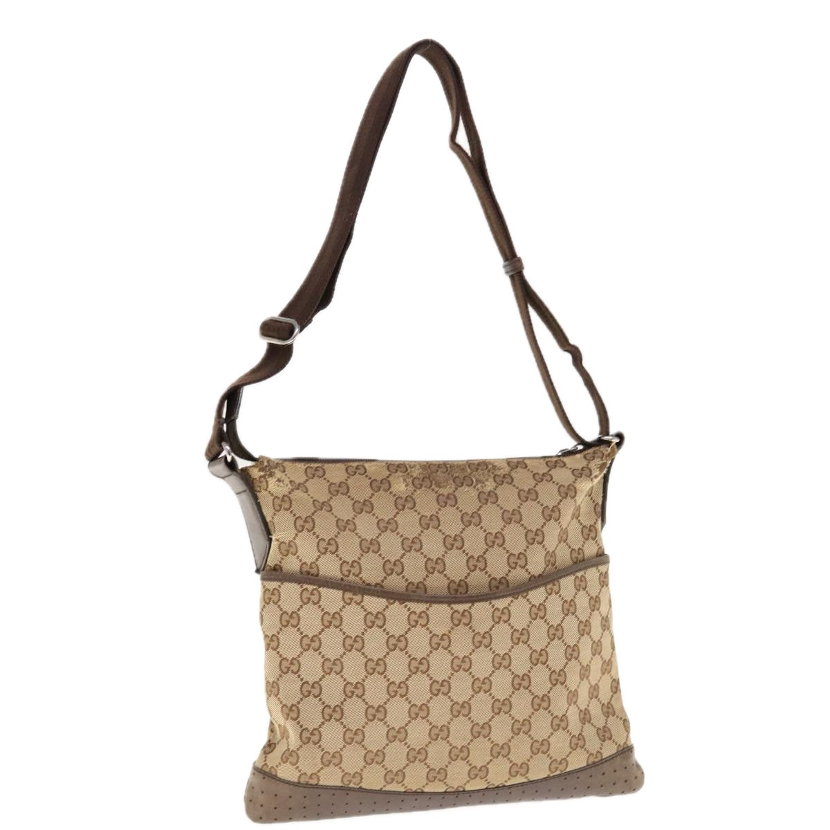 GUCCI GG Canvas Shoulder Bag Beige 145857 Auth 64778