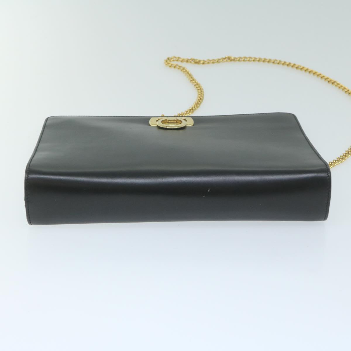 Salvatore Ferragamo Gancini Chain Shoulder Bag Leather Black Auth 64802