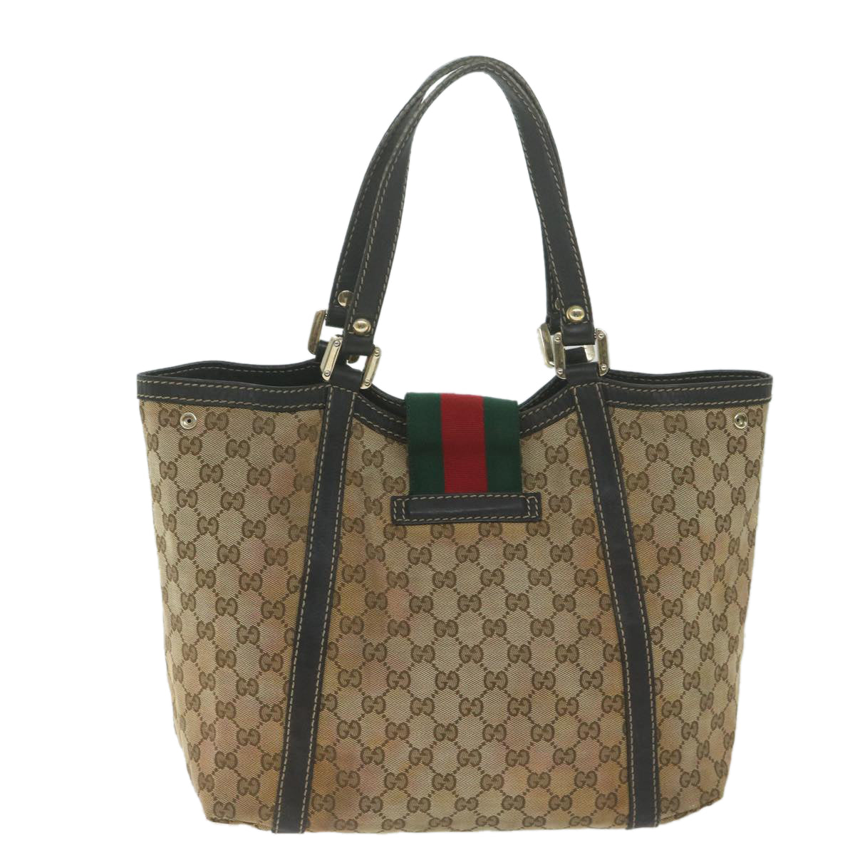 GUCCI GG Canvas Web Sherry Line Tote Bag Beige Auth 64874