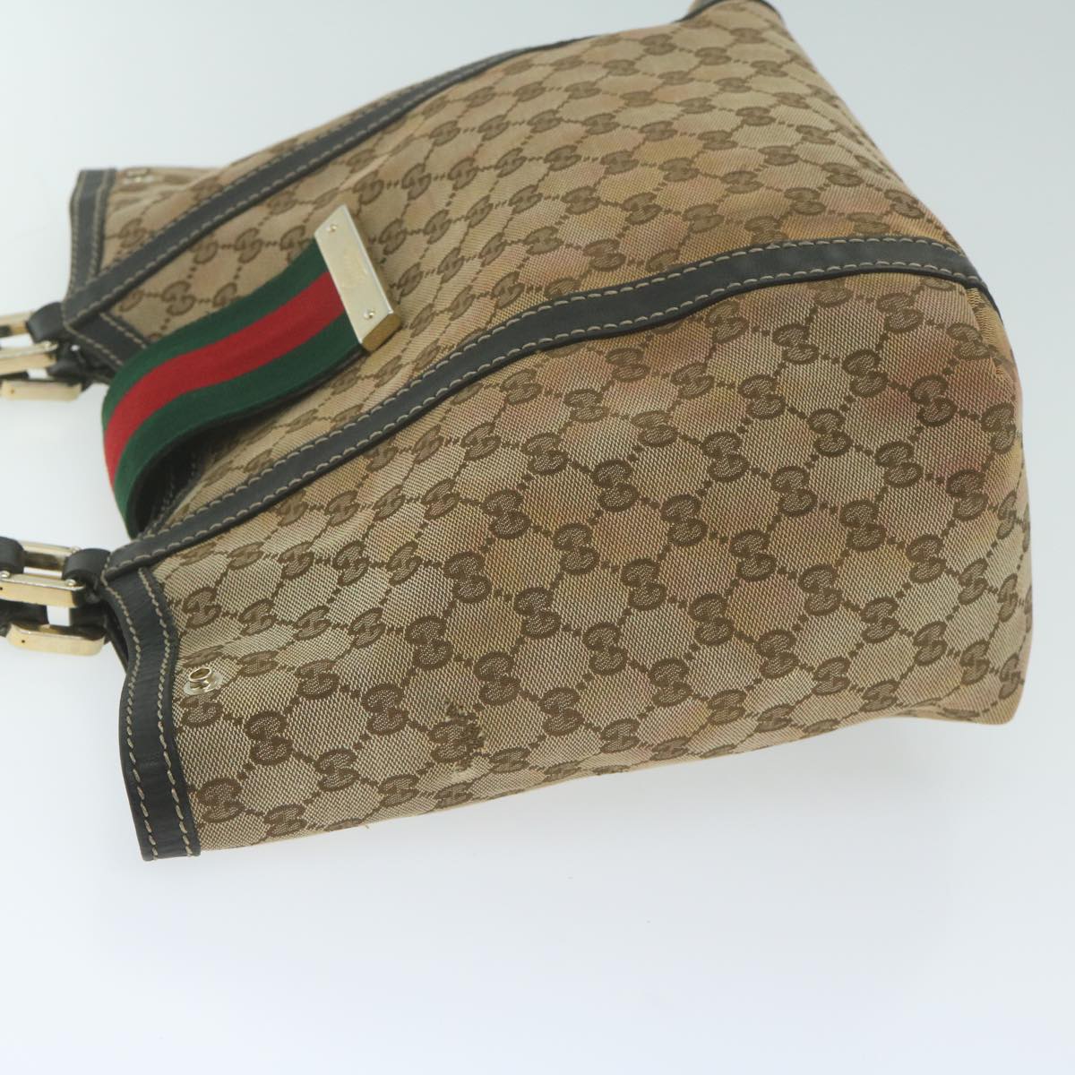 GUCCI GG Canvas Web Sherry Line Tote Bag Beige Auth 64874