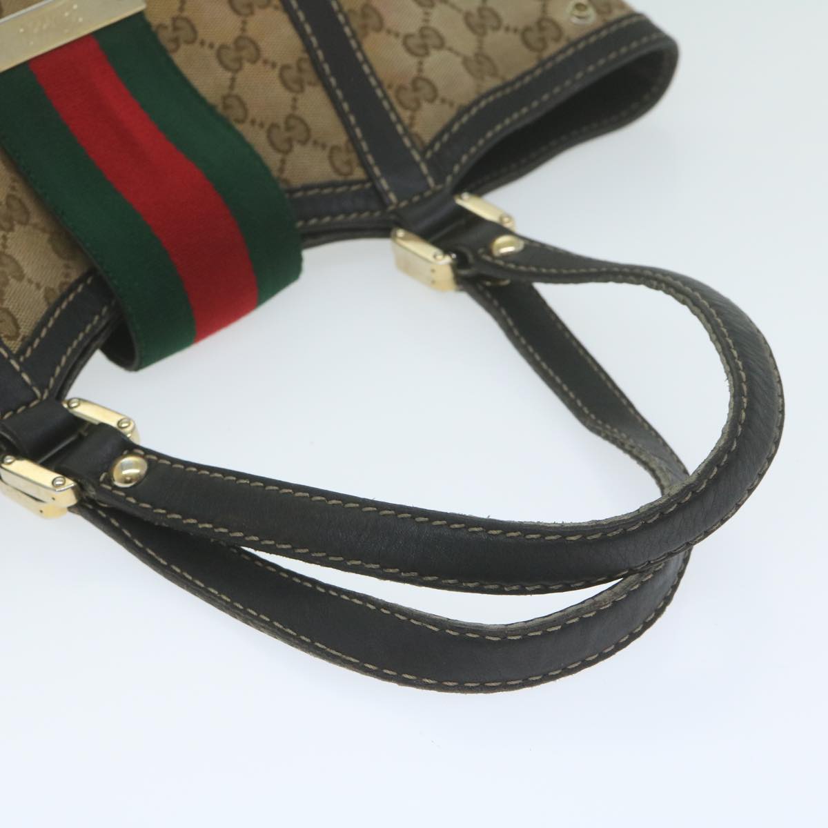 GUCCI GG Canvas Web Sherry Line Tote Bag Beige Auth 64874