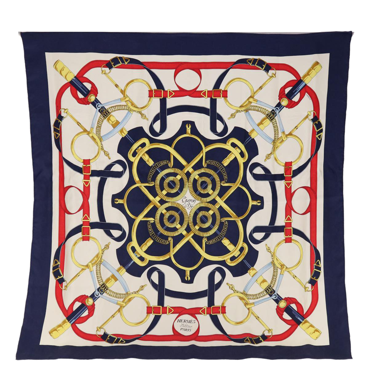 HERMES Carre 90 Fellier Scarf Silk Navy Auth 64883