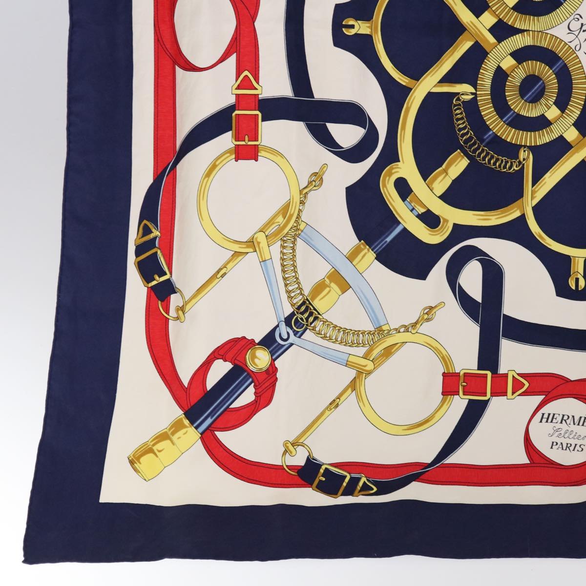 HERMES Carre 90 Fellier Scarf Silk Navy Auth 64883