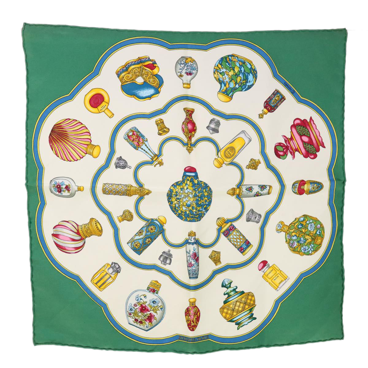 HERMES Carre 40 Quimporte le flacon Scarf Silk Green Auth 64886