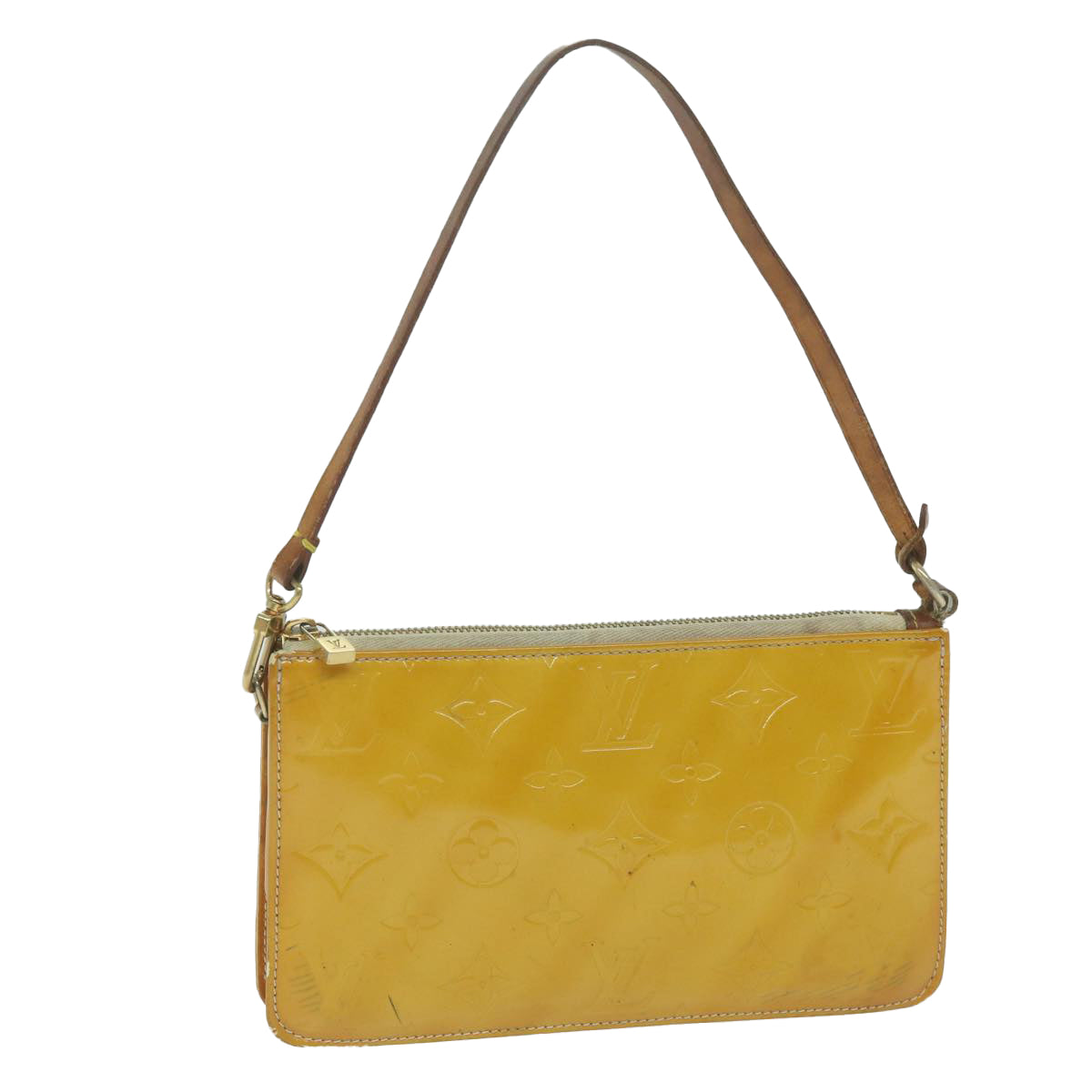 LOUIS VUITTON Vernis Lexington Accessory Pouch Lime Yellow M91058 Auth 64893