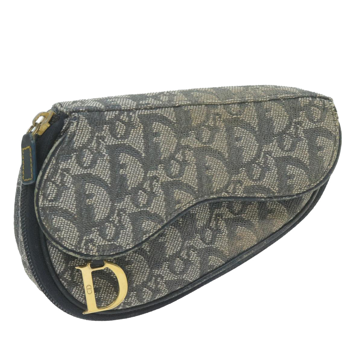 Christian Dior Trotter Canvas Saddle Pouch Navy Auth 64906