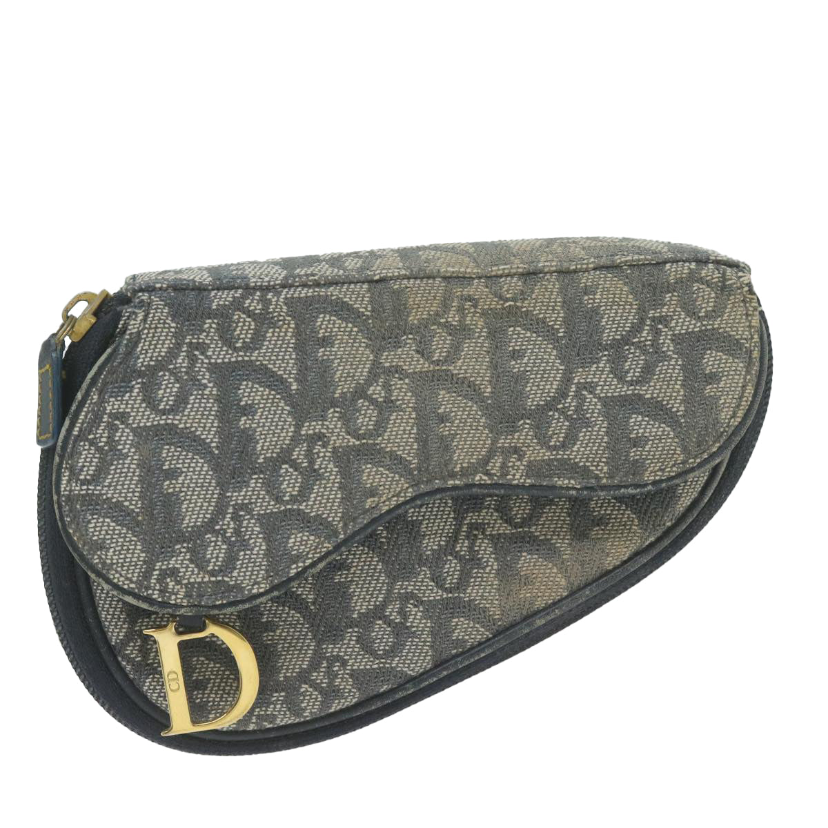 Christian Dior Trotter Canvas Saddle Pouch Navy Auth 64906