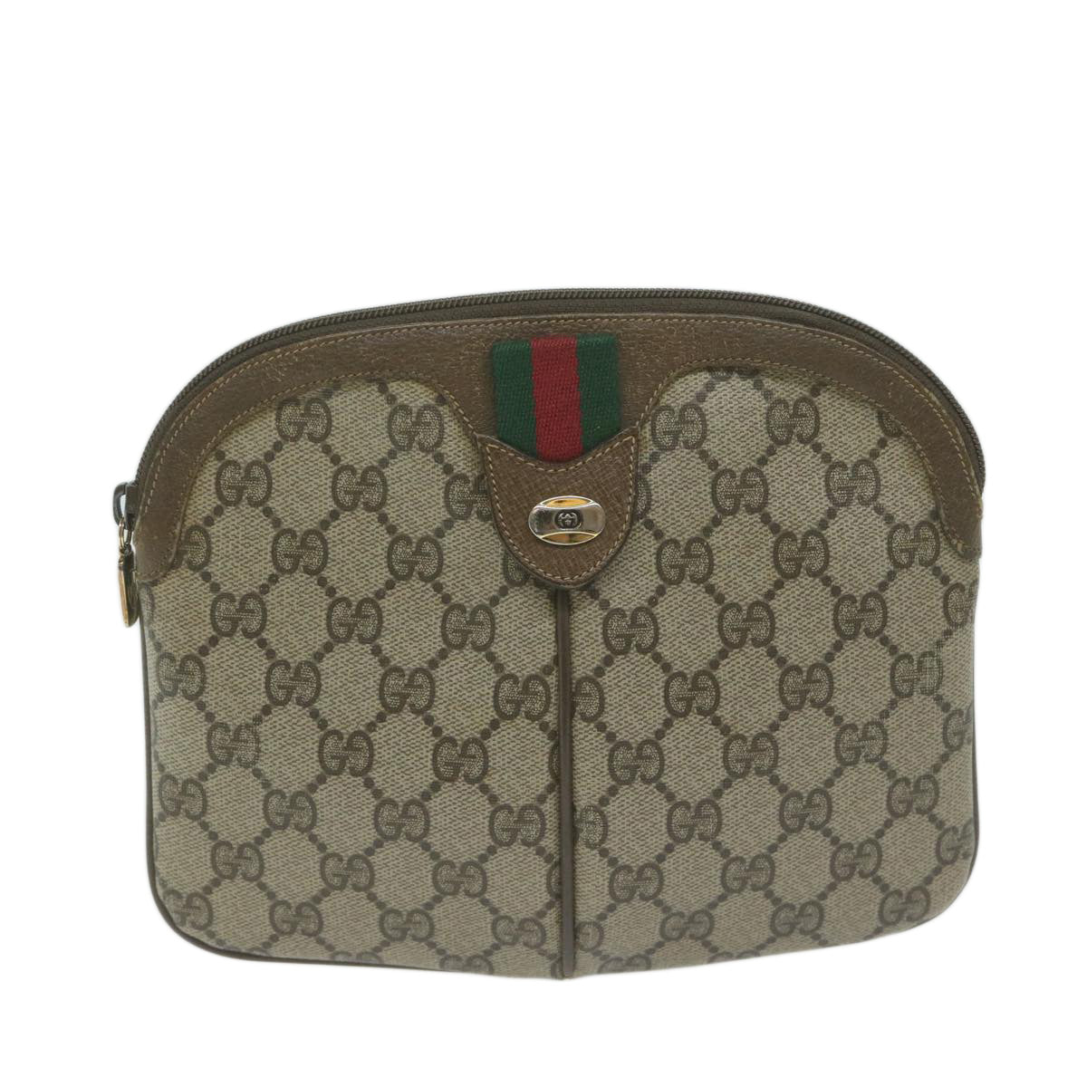 GUCCI GG Supreme Web Sherry Line Shoulder Bag PVC Beige Red Green Auth 64931