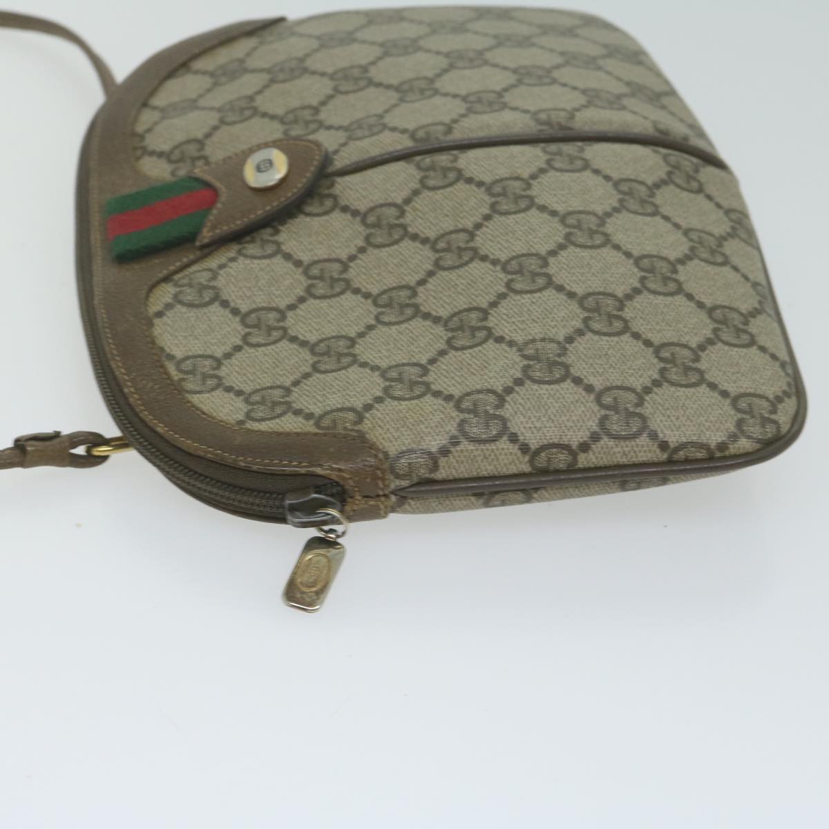 GUCCI GG Supreme Web Sherry Line Shoulder Bag PVC Beige Red Green Auth 64931