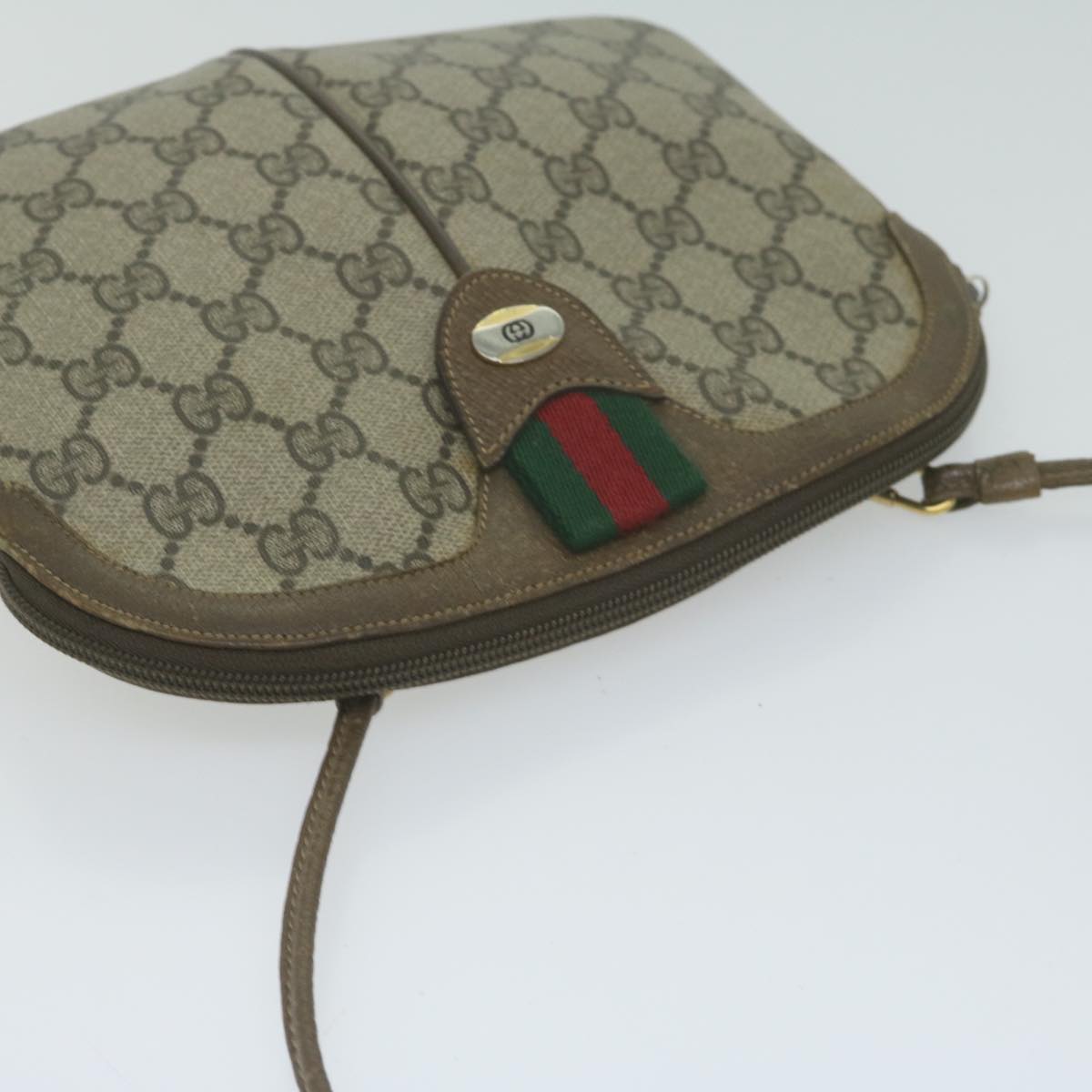 GUCCI GG Supreme Web Sherry Line Shoulder Bag PVC Beige Red Green Auth 64931