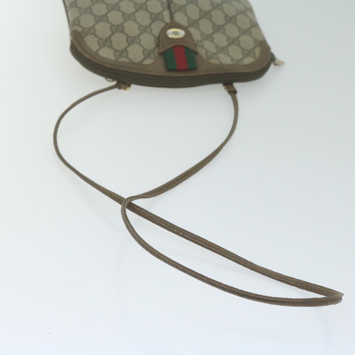 GUCCI GG Supreme Web Sherry Line Shoulder Bag PVC Beige Red Green Auth 64931