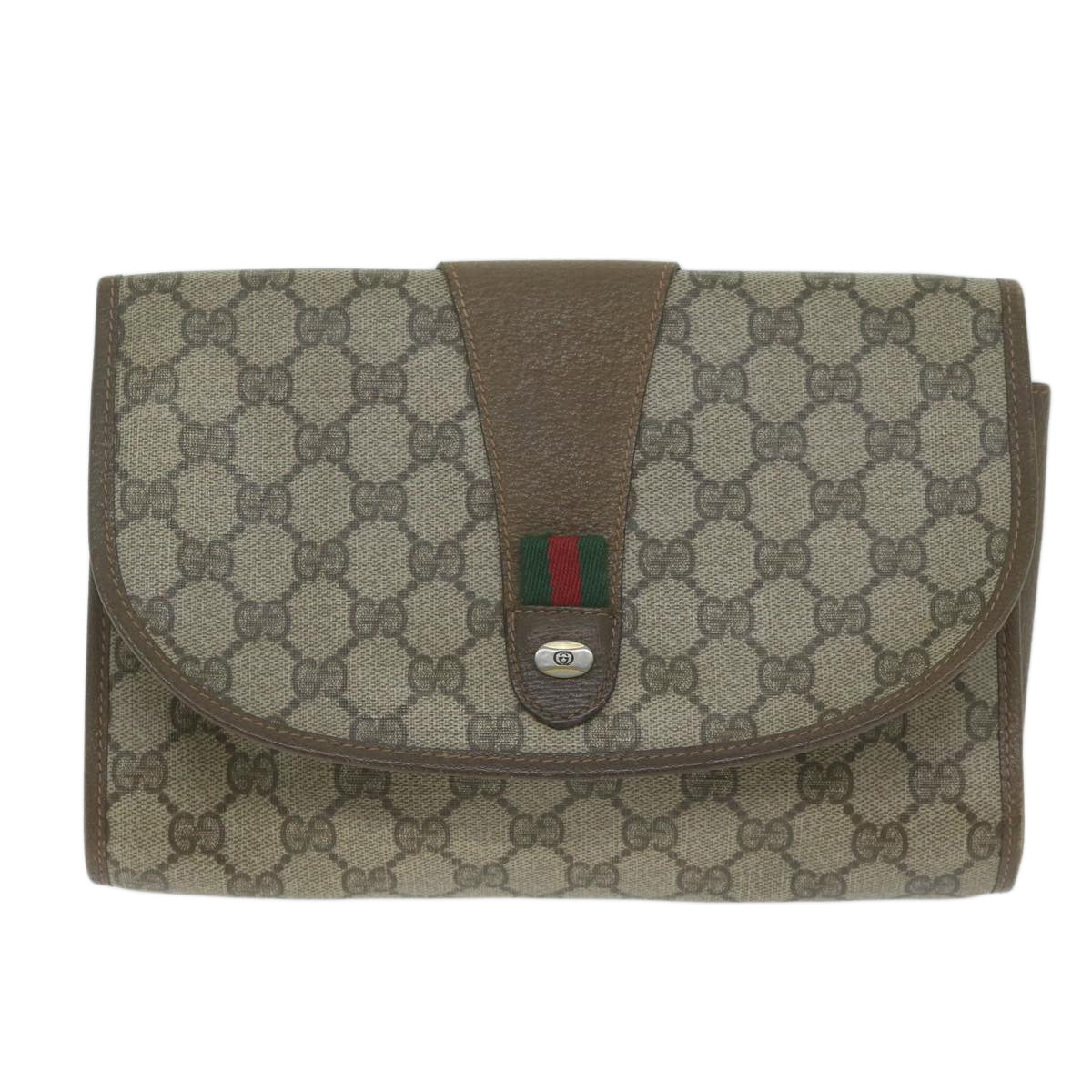 GUCCI GG Supreme Web Sherry Line Clutch Bag Beige Red 89 01 030 Auth 64933