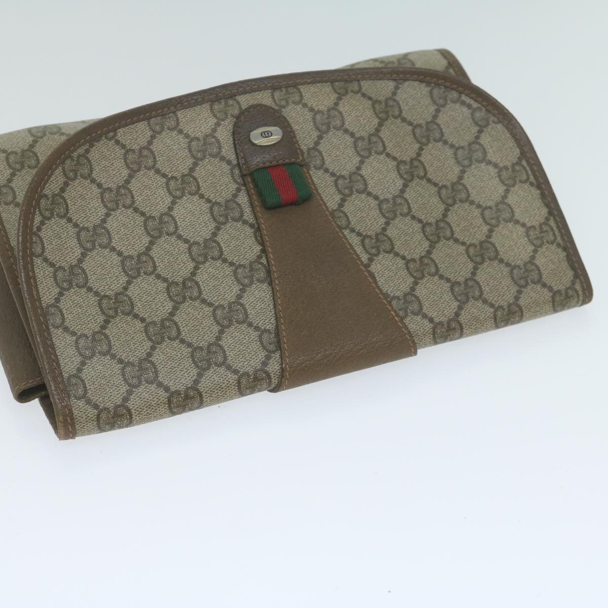 GUCCI GG Supreme Web Sherry Line Clutch Bag Beige Red 89 01 030 Auth 64933