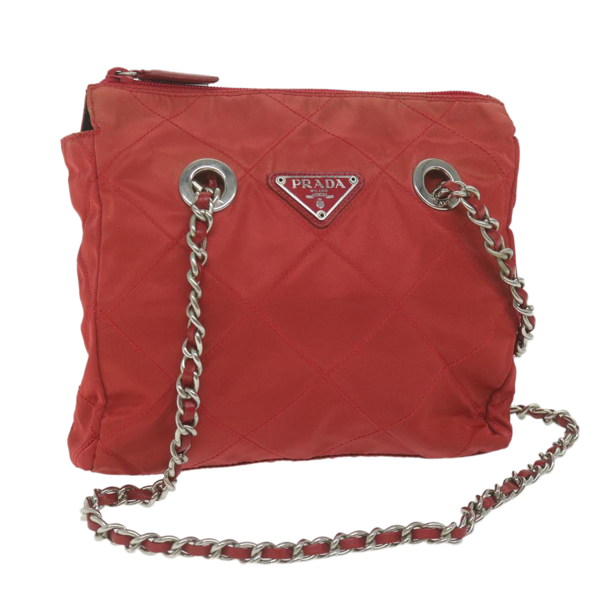 PRADA Chain Shoulder Bag Nylon Red Auth 64948