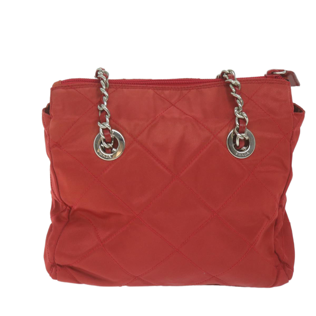 PRADA Chain Shoulder Bag Nylon Red Auth 64948