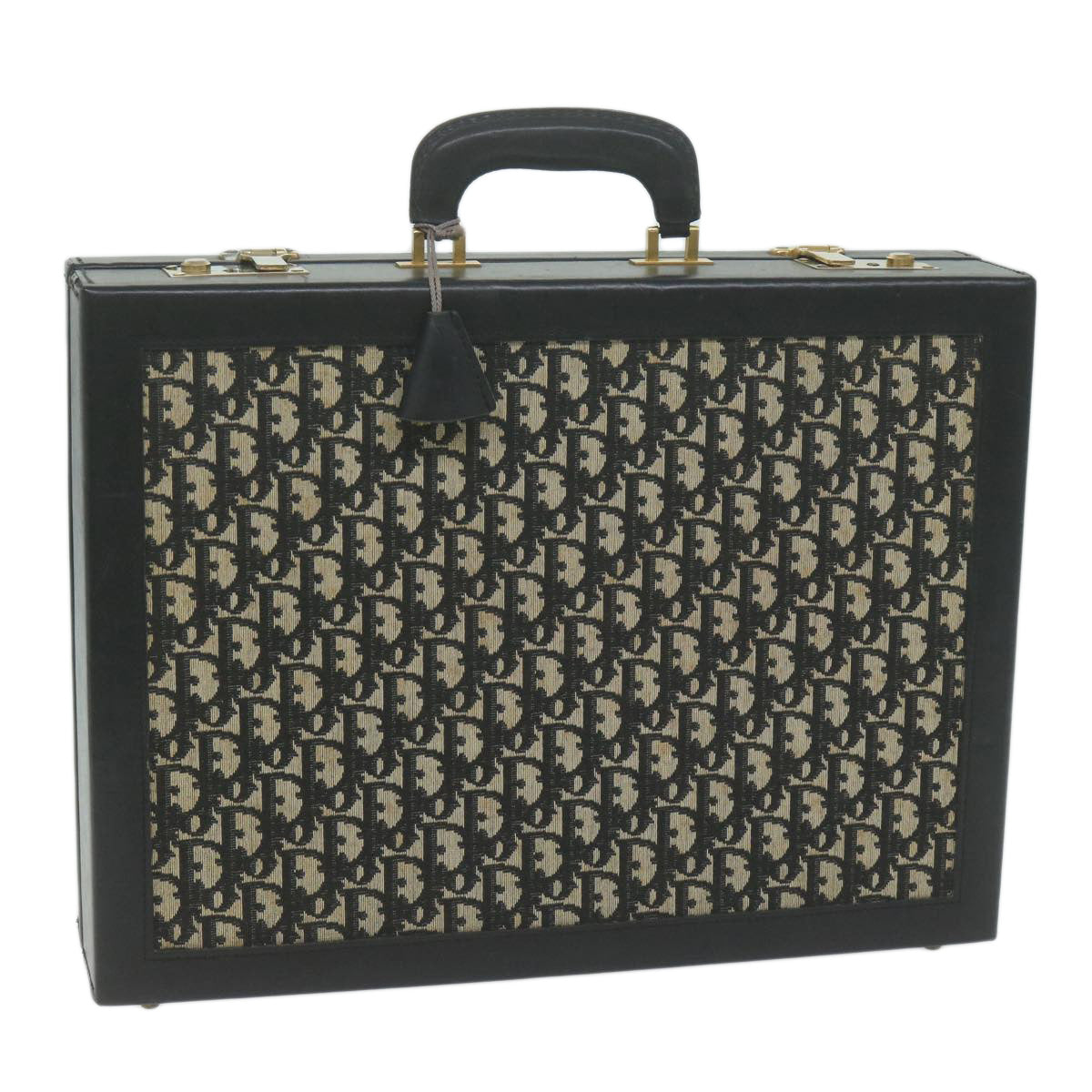 Christian Dior Attache Case Trotter Canvas Trunk Black Beige Auth 65026A