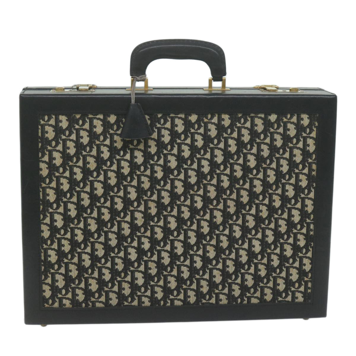 Christian Dior Attache Case Trotter Canvas Trunk Black Beige Auth 65026A