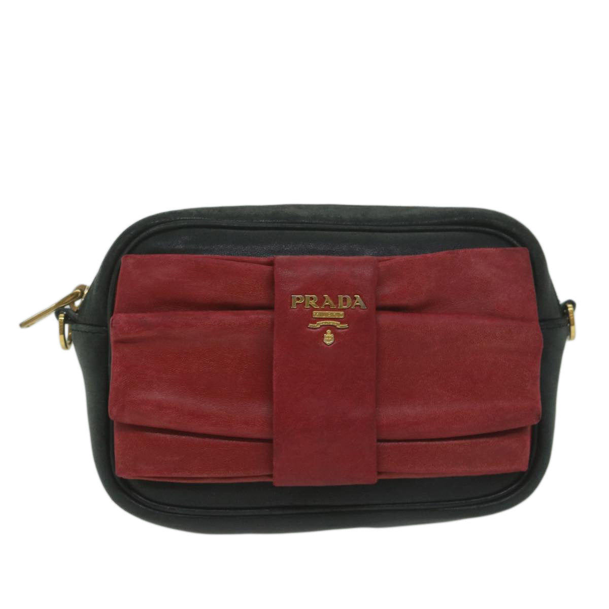 PRADA Shoulder Bag Leather Black Red Auth 65035