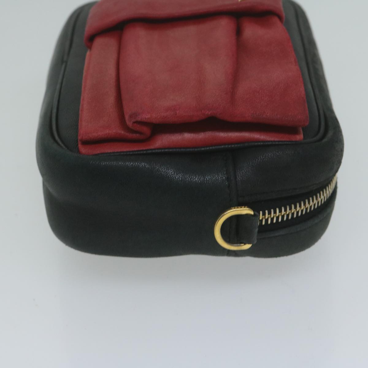 PRADA Shoulder Bag Leather Black Red Auth 65035