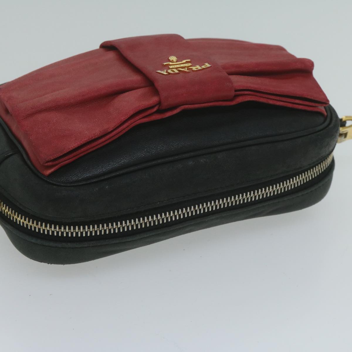 PRADA Shoulder Bag Leather Black Red Auth 65035