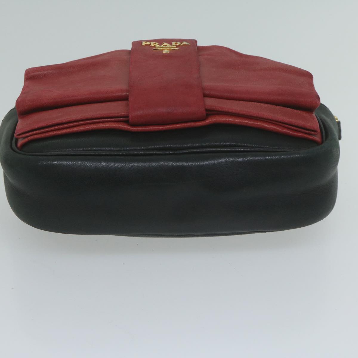 PRADA Shoulder Bag Leather Black Red Auth 65035