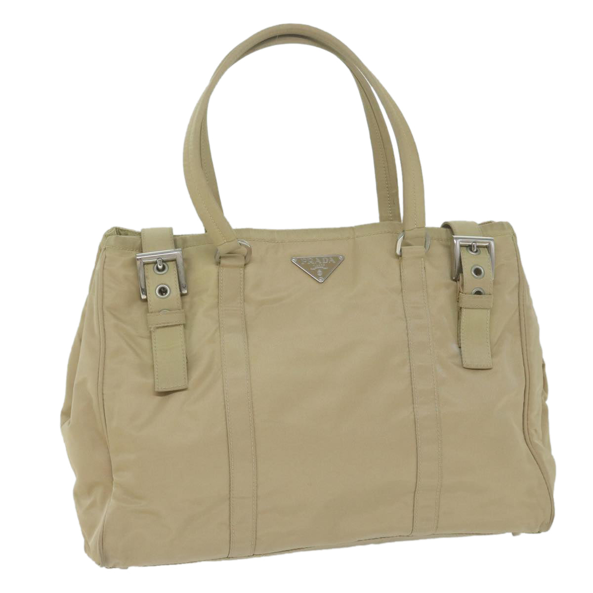 PRADA Tote Bag Nylon Beige Auth 65080