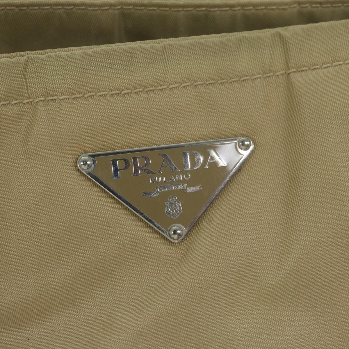 PRADA Tote Bag Nylon Beige Auth 65080