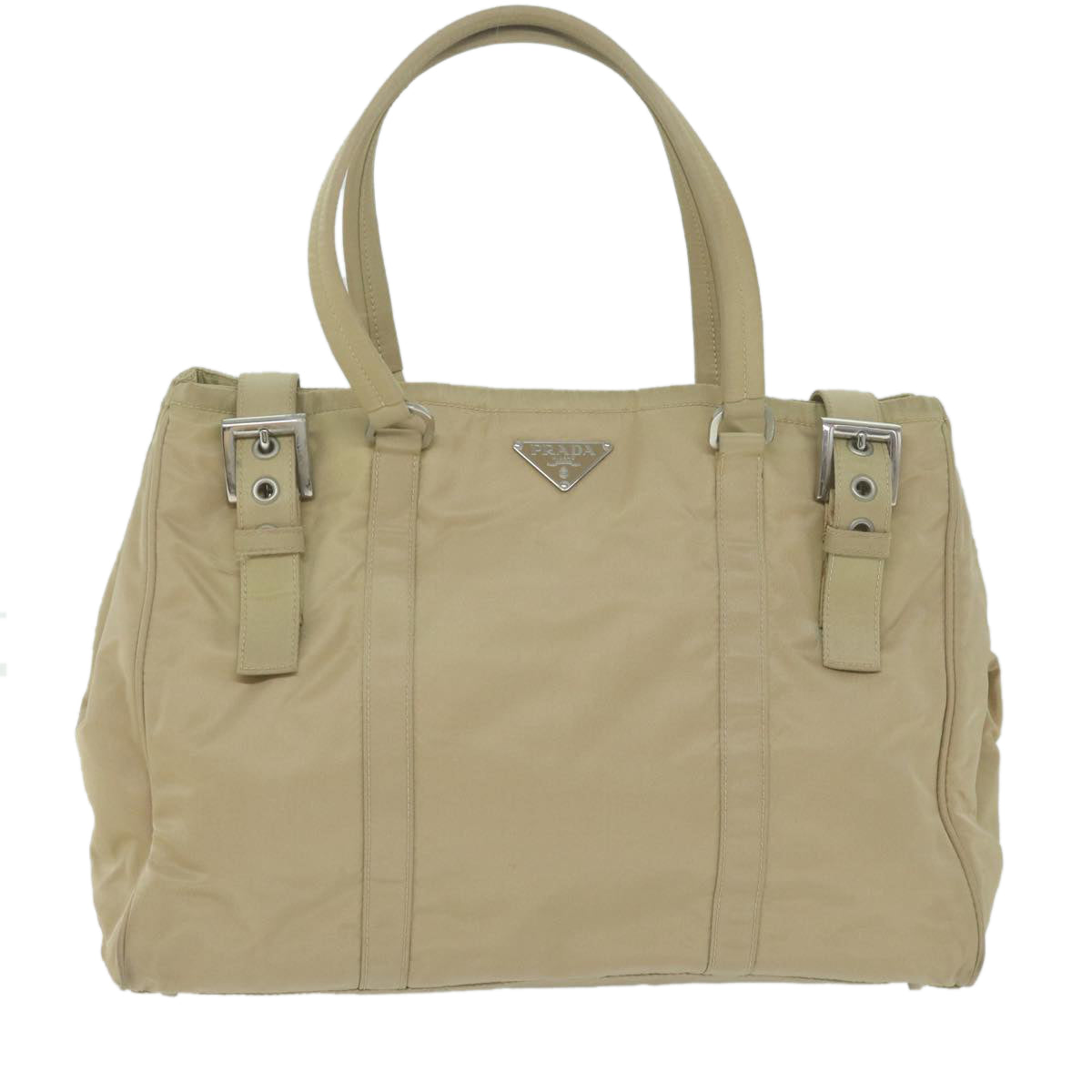 PRADA Tote Bag Nylon Beige Auth 65080