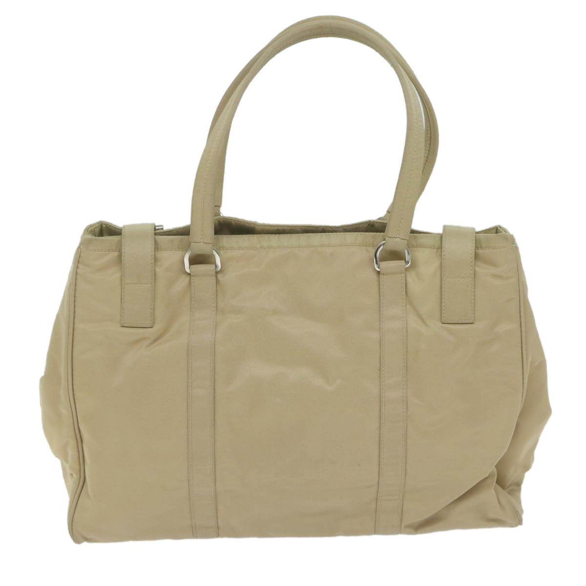 PRADA Tote Bag Nylon Beige Auth 65080