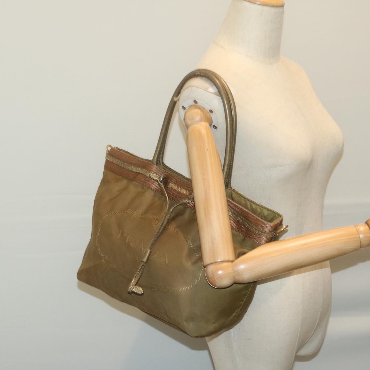 PRADA Tote Bag Nylon Khaki Auth 65083