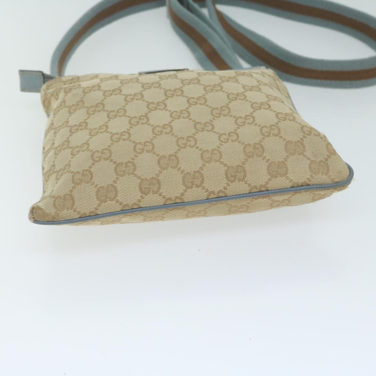 GUCCI GG Canvas Sherry Line Shoulder Bag Beige Light Blue 146309 Auth 65167