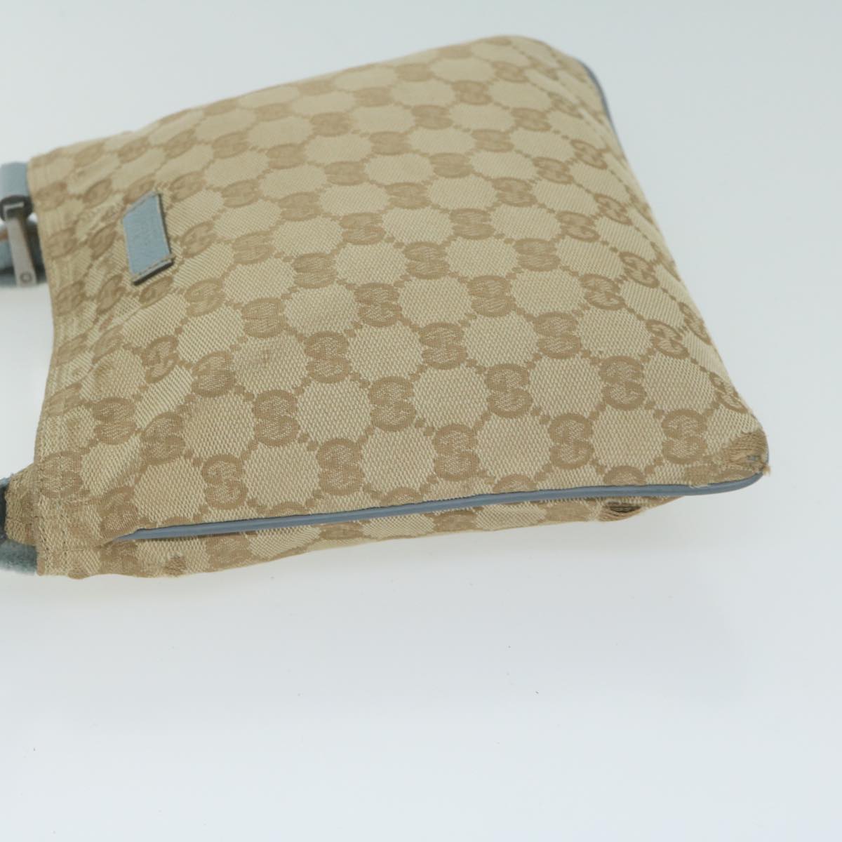 GUCCI GG Canvas Sherry Line Shoulder Bag Beige Light Blue 146309 Auth 65167