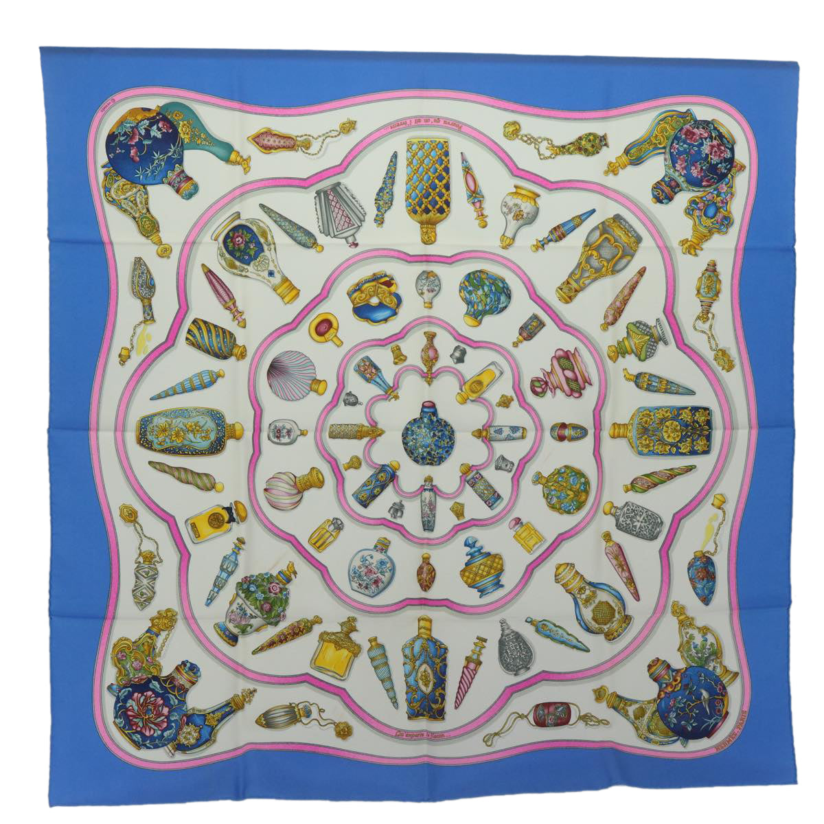 HERMES Carre 90 Qu'importe le flacon Scarf Silk Blue Auth 65173