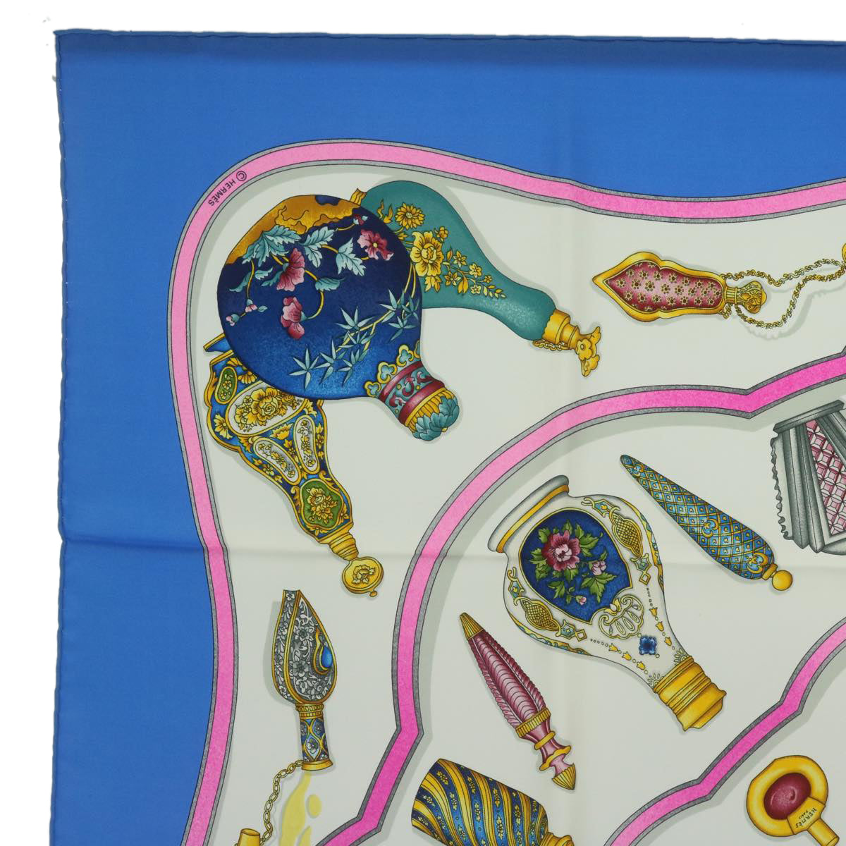 HERMES Carre 90 Qu'importe le flacon Scarf Silk Blue Auth 65173