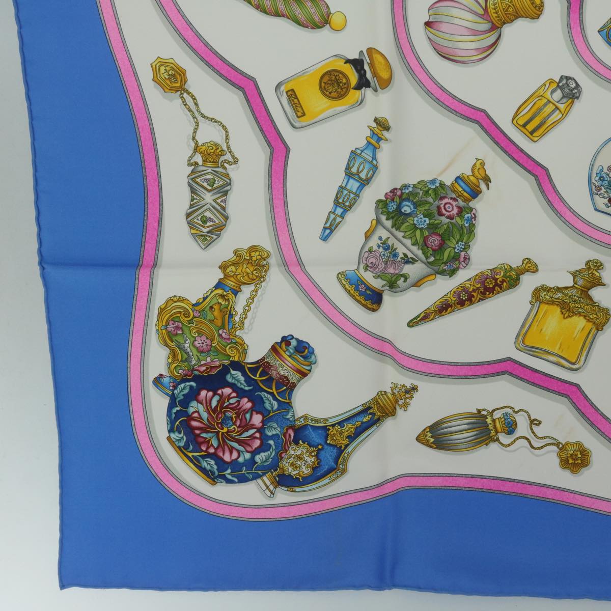 HERMES Carre 90 Qu'importe le flacon Scarf Silk Blue Auth 65173