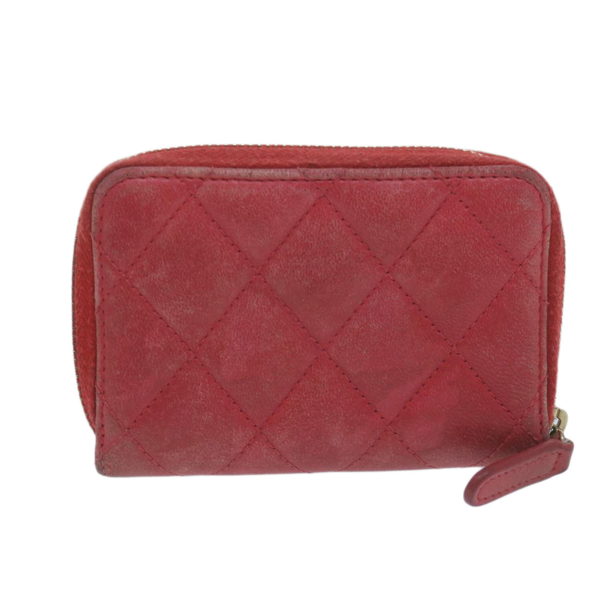 CHANEL Matelasse Coin Purse Lamb Skin Red CC Auth 65239