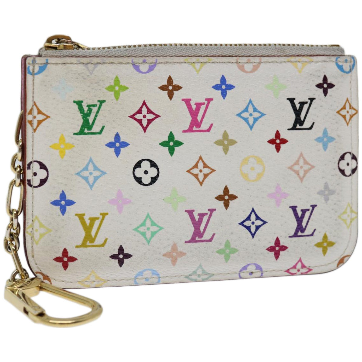 LOUIS VUITTON Multicolor Pochette Cles NM Coin Purse White M93734 LV Auth 65355