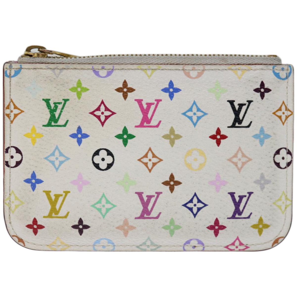 LOUIS VUITTON Multicolor Pochette Cles NM Coin Purse White M93734 LV Auth 65355