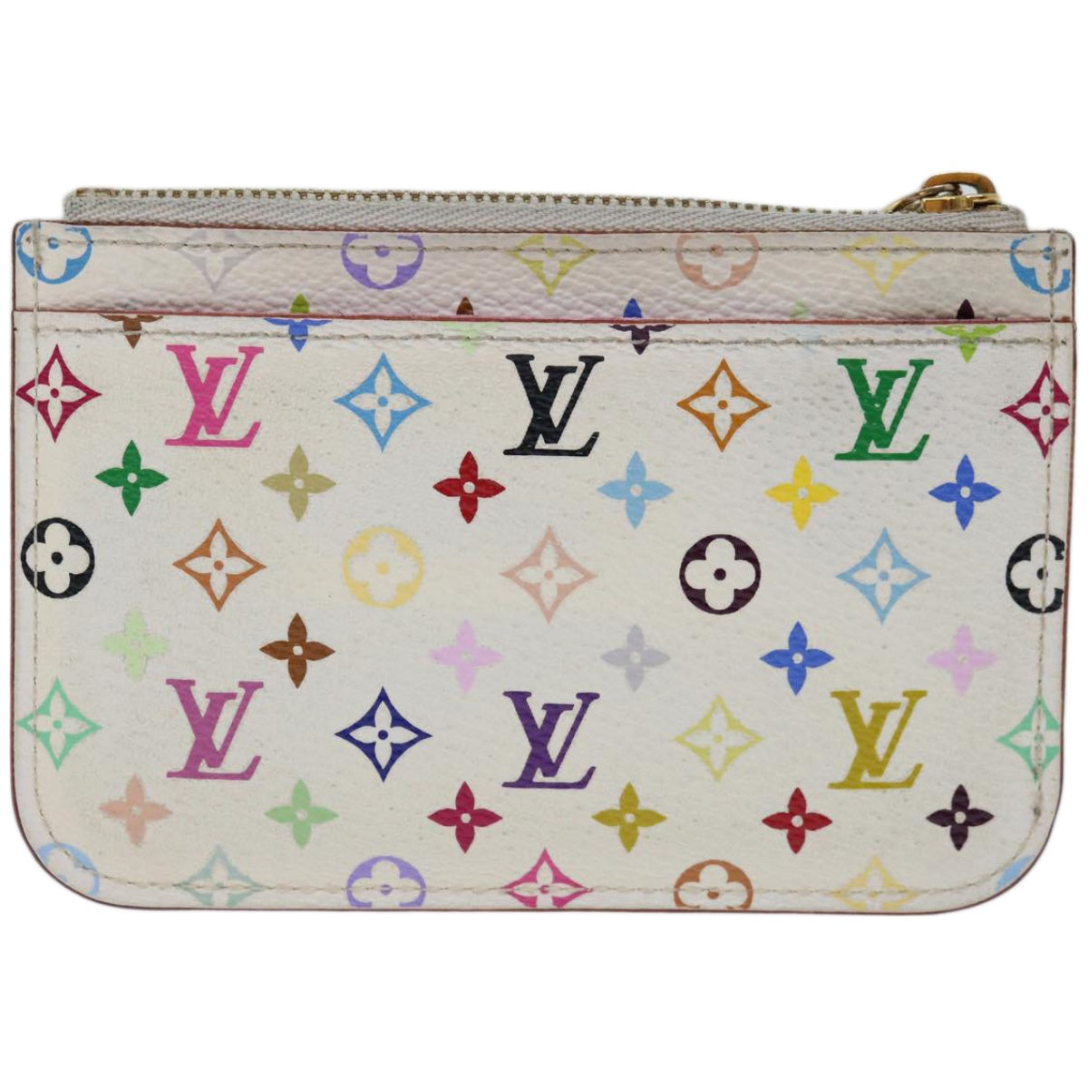 LOUIS VUITTON Multicolor Pochette Cles NM Coin Purse White M93734 LV Auth 65355