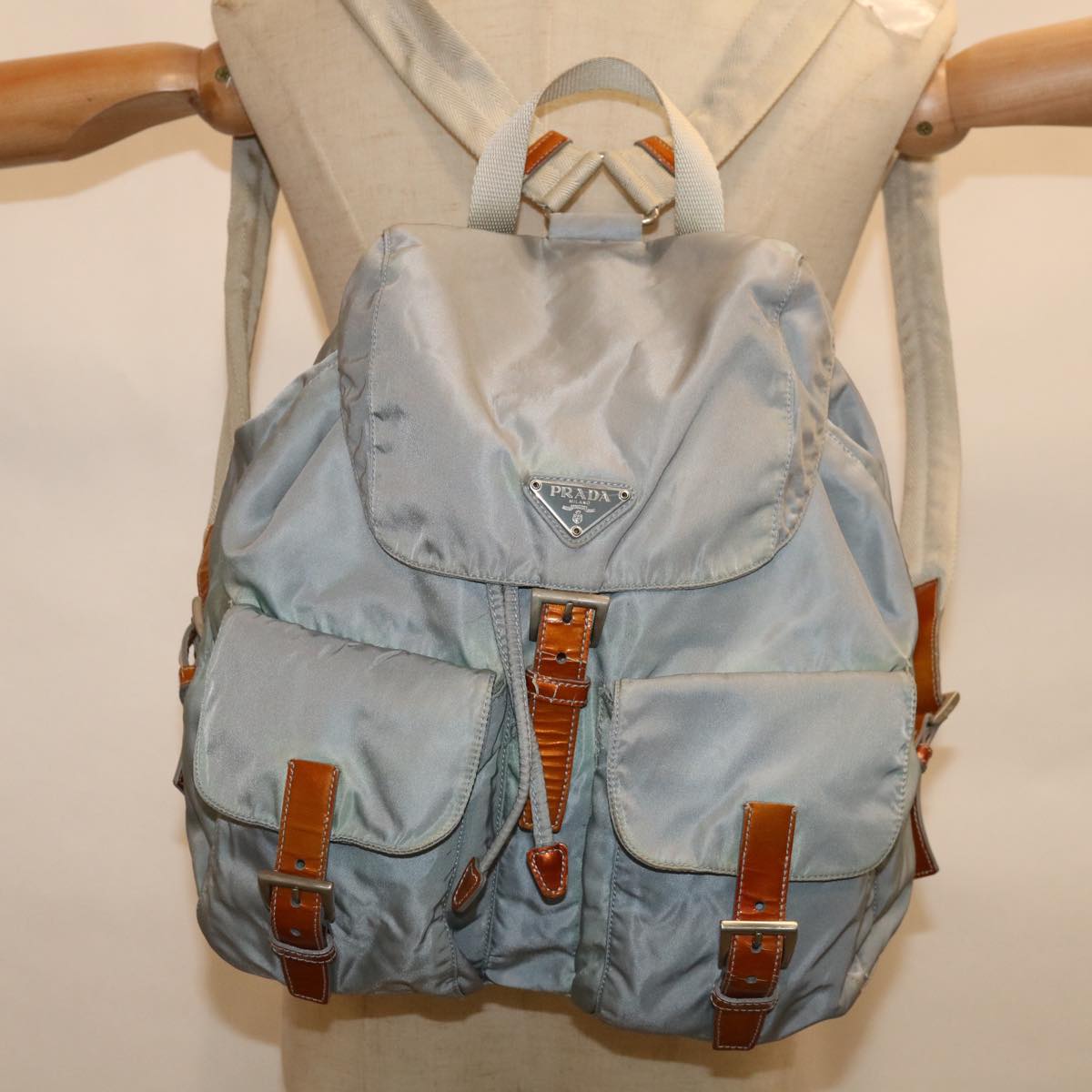 PRADA Backpack Nylon Light Blue Auth 65375