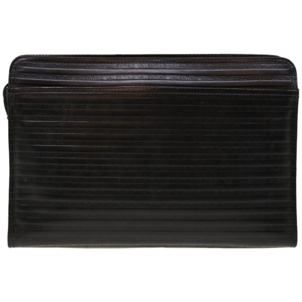 VALENTINO Clutch Bag Leather Black Auth 65385