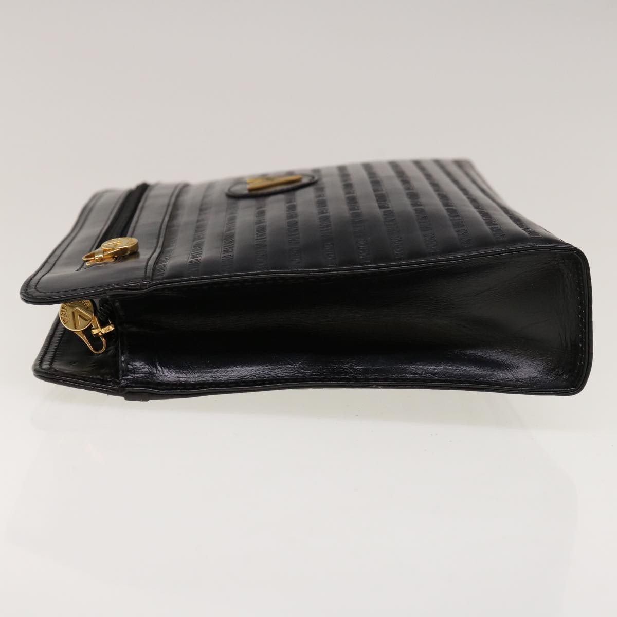 VALENTINO Clutch Bag Leather Black Auth 65385