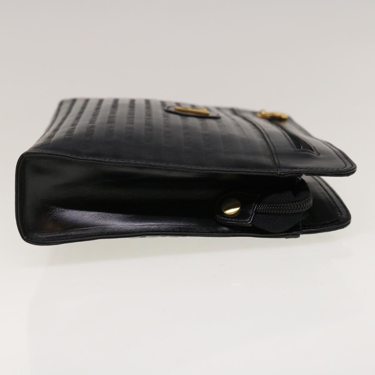 VALENTINO Clutch Bag Leather Black Auth 65385