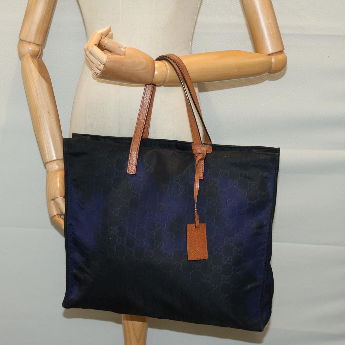 GUCCI GG Canvas Tote Bag Nylon outlet Navy Auth 65390